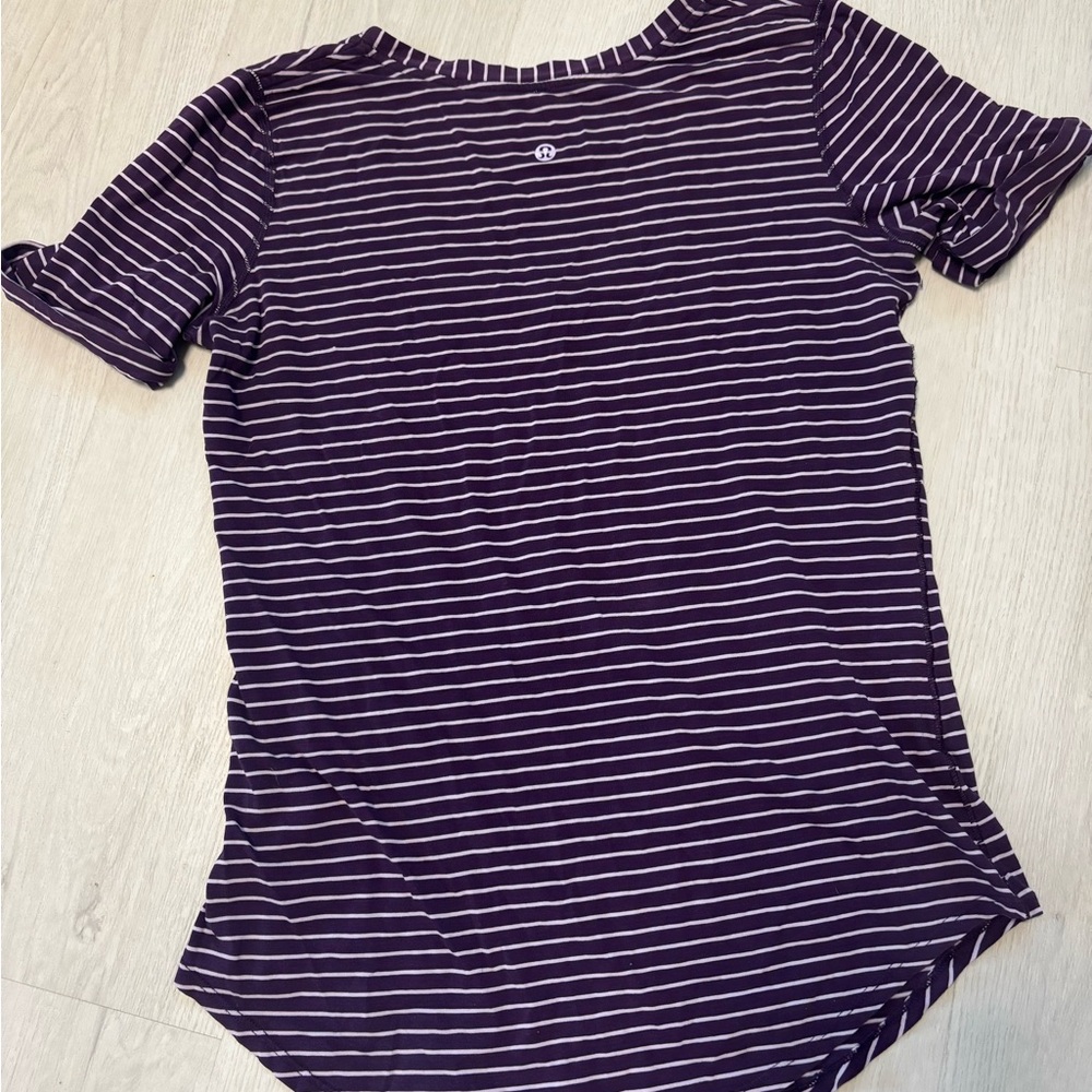 lululemon athletica Purple Striped Short Sleeve Tee